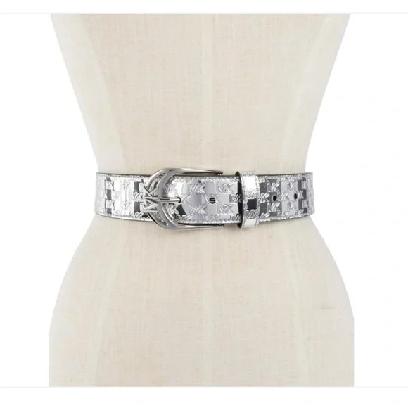 Michael Kors Silver Metallic Belt Michael Kors Belt Medium MK Signature Metallic Silver 553347  main image 4